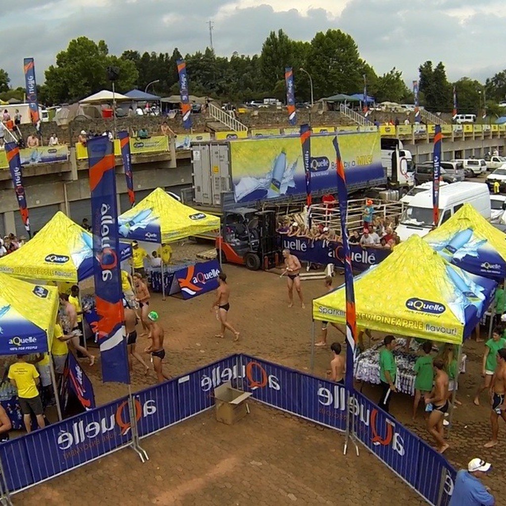 A branded event site set up on grass