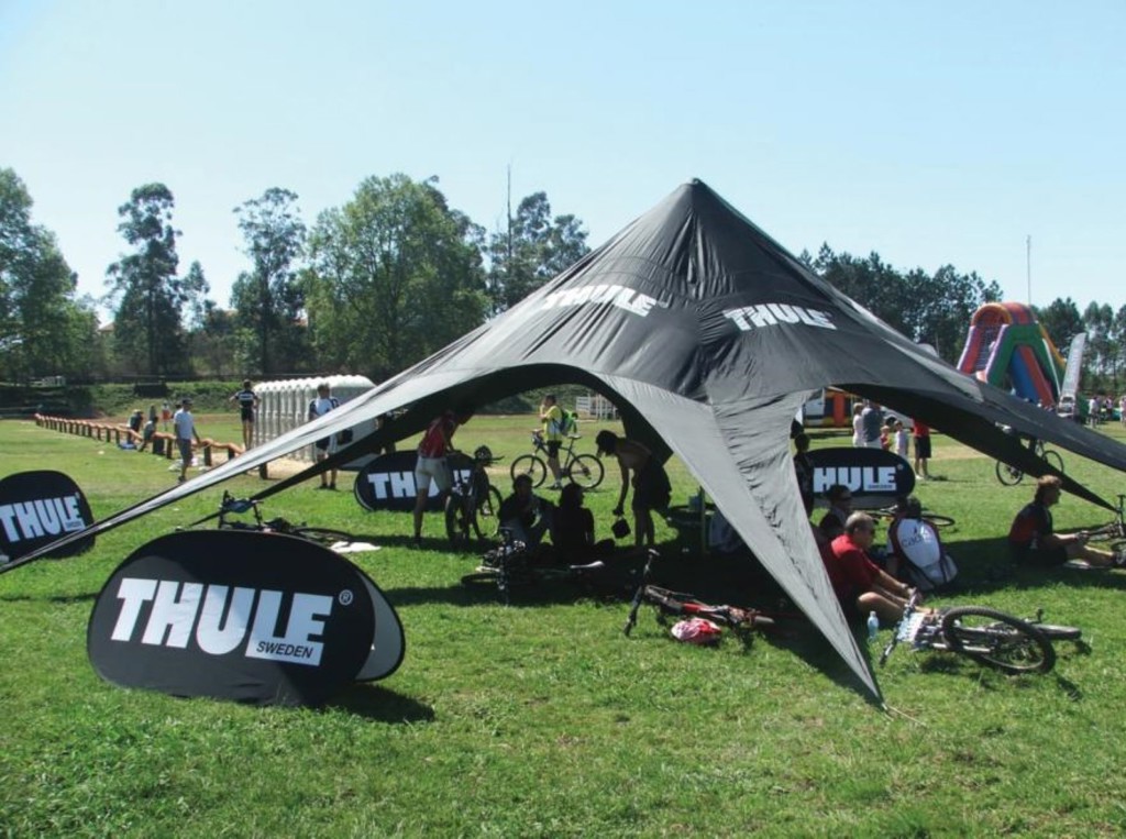 A printed star shade at an outdoor event