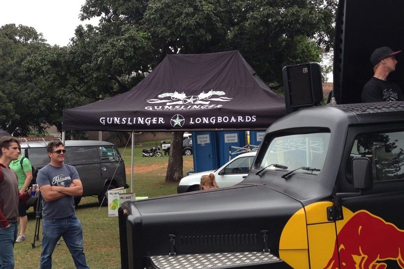 Printed black gazebo set up at an outdoor event